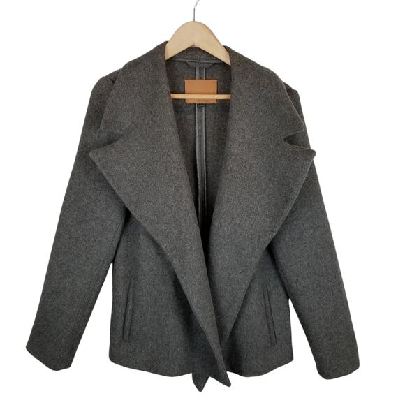 Emu Australia Women's 100% Merino Wool Gray Open Front Wide Lapel Jacket Large